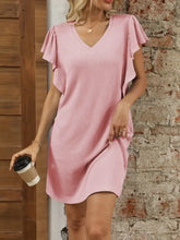 Ruffled V-Neck Cap Sleeve Mini Dress Casual Dresses