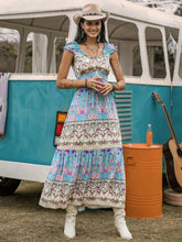 Frill Printed Cap Sleeve Dress Woman Casual Dress