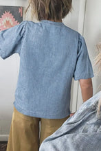 Casual Notched Puff Sleeve Denim Top Woman Denim Tops