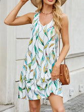 Printed V-Neck Sleeveless Mini Dress with Pockets Casual Dresses