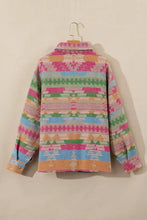 Plus Size Pocketed Printed Collared Neck Jacket Woman Outerwear