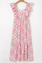 Floral Print Square Neck Ruffled Cap Sleeve Maxi Dress Maxi Dresses