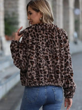 Leopard Collared Neck Zip Up Jacket Woman Outerwear