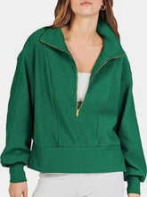Half Zip Up Collared Sweatshirts Green Woman Sweatshirts