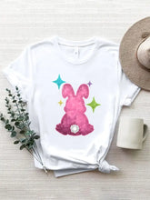 Rabbit Round Neck Short Sleeve T-Shirt White Woman T Shirts