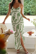 Leaf Print Slit V-Neck Midi Cami Dress Woman Dress