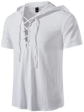 Men's Full Size Casual Lace-Up Hooded Top Plus Size White Mens Tops