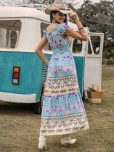 Frill Printed Cap Sleeve Dress Woman Casual Dress