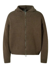 Men's Casual Hooded Zip-Up Knit Cardigan Brown Cardigans