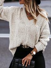 V-Neck Cable-Knit Long Sleeve Sweater Sweater Pullovers