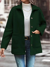 Pocketed Collared Neck Button Up Jacket Black Forest Woman Outerwear