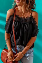 Spaghetti Strap Cold-Shoulder Lace Trim Blouse Woman Blouses