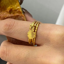 3-Piece 18K Gold-Plated Shell Design Ring Gold One Size Fashion Jewelry