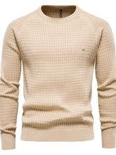 Texture Round Neck Long Sleeve Sweater Beige Mens Tops