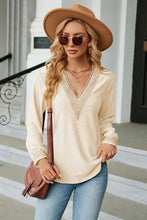 V-Neck Long Sleeve Blouse Tan Woman Blouses
