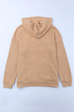 Waffle-Knit Drawstring Kangaroo Pocket Hoodie Woman Sweatshirts