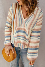 Striped Hooded Sweater with Kangaroo Pocket Woman Sweatshirts