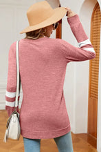 Women’s long-sleeve pink heathered round neck striped tunic top