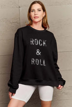 Simply Love Full Size ROCK & ROLL Round Neck Sweatshirt Black Woman Sweatshirts