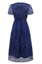 Sequin Leaf Embroidery Tie Front Short Sleeve Dress Cocktail Dress