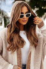 Pocketed Contrast Long Sleeve Hooded Cardigan Woman Outerwear