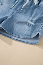 Drawstring High Waist Distressed Denim Shorts Denim Shorts
