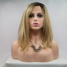 13*3" Lace Front Wigs Synthetic Mid-length Straight 12" 130% Density Brown Khaki One Size Hair