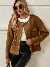 Snap Down Round Neck Jacket Brown Woman Outerwear