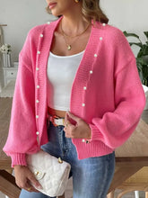 Pearl Open Front Long Sleeve Cardigan Fuchsia Pink Woman Outerwear