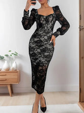 Perfee Lace Sweetheart Neck Long Sleeve Midi Dress Cocktail Dress