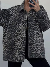 Leopard Button Up Long Sleeve Denim Top Black Woman Tops