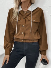 Button Up Drawstring Hooded Jacket Woman Outerwear