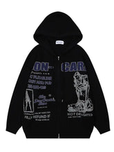 Men's Graphic Zip-Up Hooded Cardigan Black Cardigans