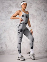 Back Crisscross Tie-Dye Scoop Neck Active Jumpsuit Gray Woman Activewear