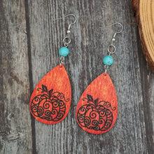 Turquoise Wooden Pumpkin Teardrop Earrings Earrings