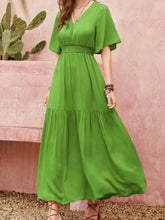 Lace Detail V-Neck Short Sleeve Dress Woman Casual Dress