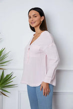 Texture Half Button Raw Hem Top Woman Blouses