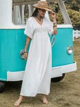 Lace Detail Eyelet V-Neck Half Sleeve Dress Woman Maxi Dress