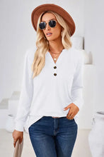 Notched Button Detail Long Sleeve T-Shirt Woman T Shirts