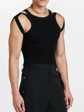 Men's Full Size Cutout Round Neck Tank Plus Size Black Mens Tops