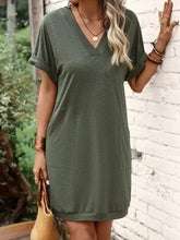 V-Neck Short Sleeve Mini Tee Dress Woman Casual Dress
