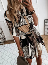 Printed Tie Waist Roll-Tab Sleeve Mini Dress Casual Dresses