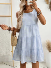 Plaid Round Neck Sleeveless Mini Dress Light Blue Casual Dresses