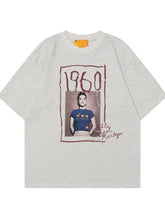 Men's Vintage 1960 Photo Short Sleeve T-Shirt Flower Gray Mens Tops