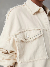 Button Down Raw Hem Denim Jacket Woman Outerwear