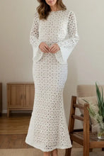 Lace Backless Round Neck Flare Sleeve Dress White Woman Maxi Dress