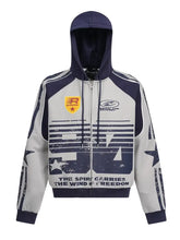 Men's Contrast Drawstring Zip-Up Hoodie Blue Mens Tops