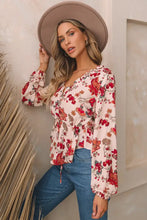 Floral V-Neck Drawstring Peplum Blouse Woman Blouses