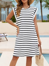 Striped Cap Sleeve Mini Dress Woman Casual Dress