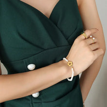 Titanium Steel Pearl Flower Bracelet Gold One Size Bracelets